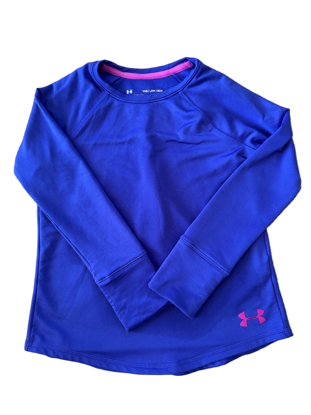 Under Armour Girls' Royal Blue Long-Sleeve Performance Tee with Pink Logo